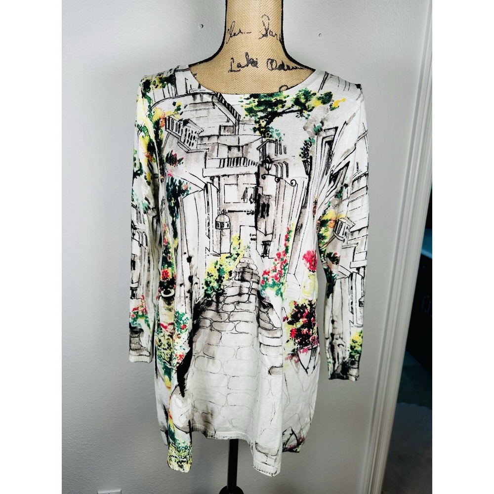 Joseph A Womens COBBLESTONE Street Scene Sweater Size Large